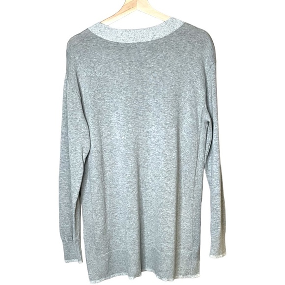 LANDS’ END 100% Cotton Women’s Grey Vee Neck Long Sleeve Sweater Unisex US Sz S - Picture 3 of 9